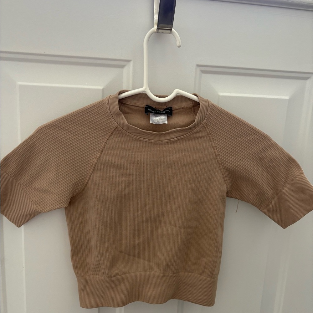 Heart And Soul Tan Short Sleeve Tee Classic Crew Neck